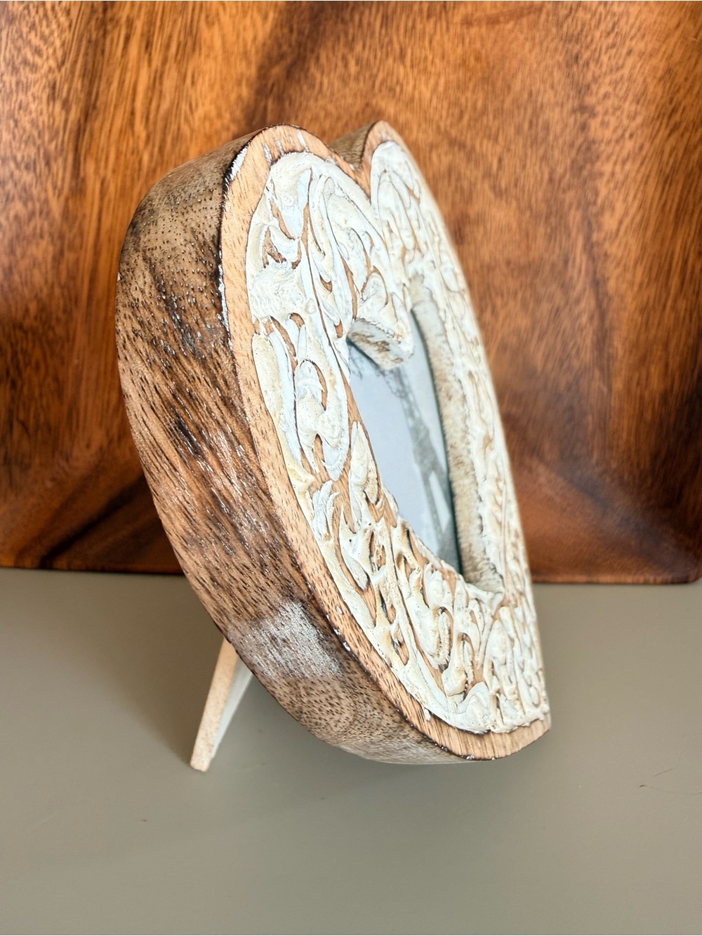 Heart-Shaped Distressed Carved Wood Photo Frame in Boho/Cottage/French Country - Picture 2 of 10